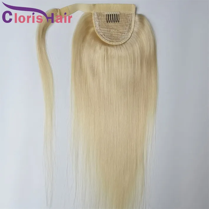 Blonde Wrap Around Counytails Colore dei capelli umani 613 Gruppo Vergine Vergine Indiano Silky Straight Ponytail Estensioni Clip Ins Naturale Parrucchino