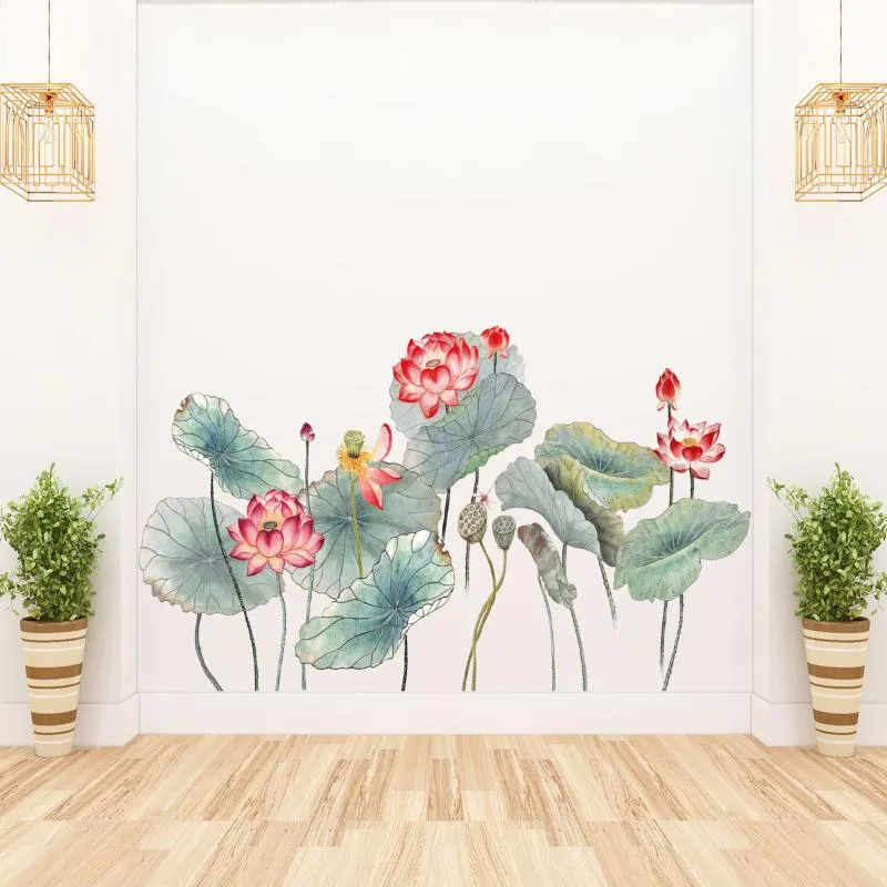 Muurstickers Chinese Stijl Lotus Blad Sticker Woonkamer Achtergrond Wallpaper TV Sofa Muurschildering Kunst