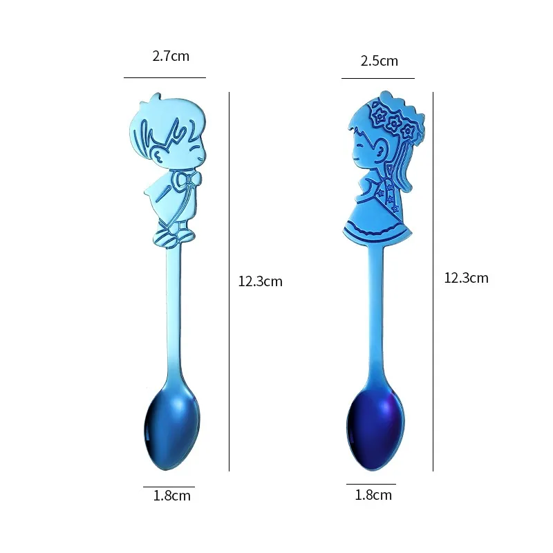 Creative Stainless Steel Couple Spoon Dessert Coffee Stirring Personalized Western Tableware Cartoon Wedding Supplies Guest Return Gift