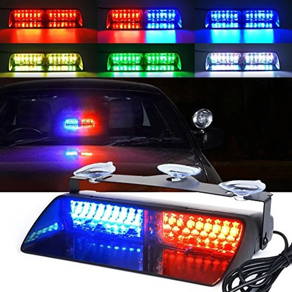 Car 16 LED Strobe Light Red/Blue Amber/White Signal Lamps Flash Dash Emergency Flashing Windshield Warning Lights 12V 48W