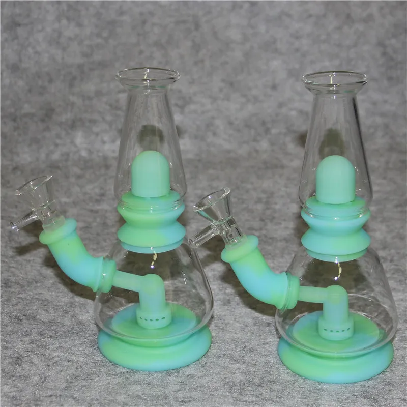 brillan en la oscuridad Tuberías de agua Dab Rig Glass Oil Rigs herb bubbler bowl silicona Bong Mini Pipe Recycler Hookah