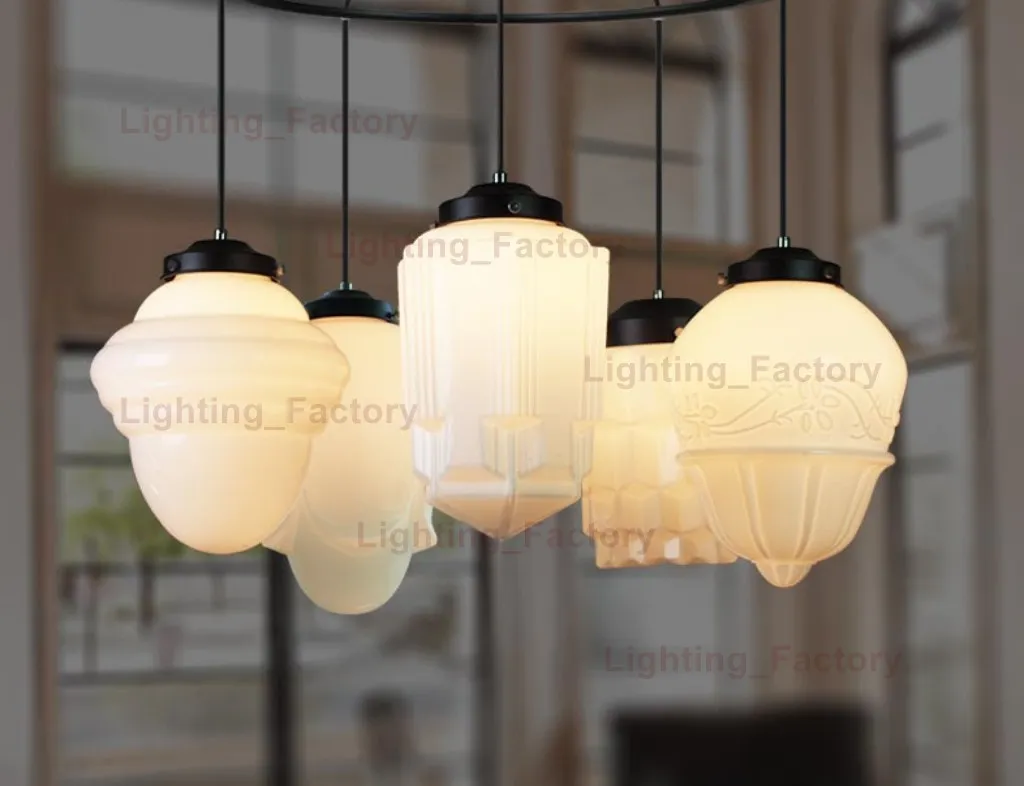Art deco milk glass pendant light on sale