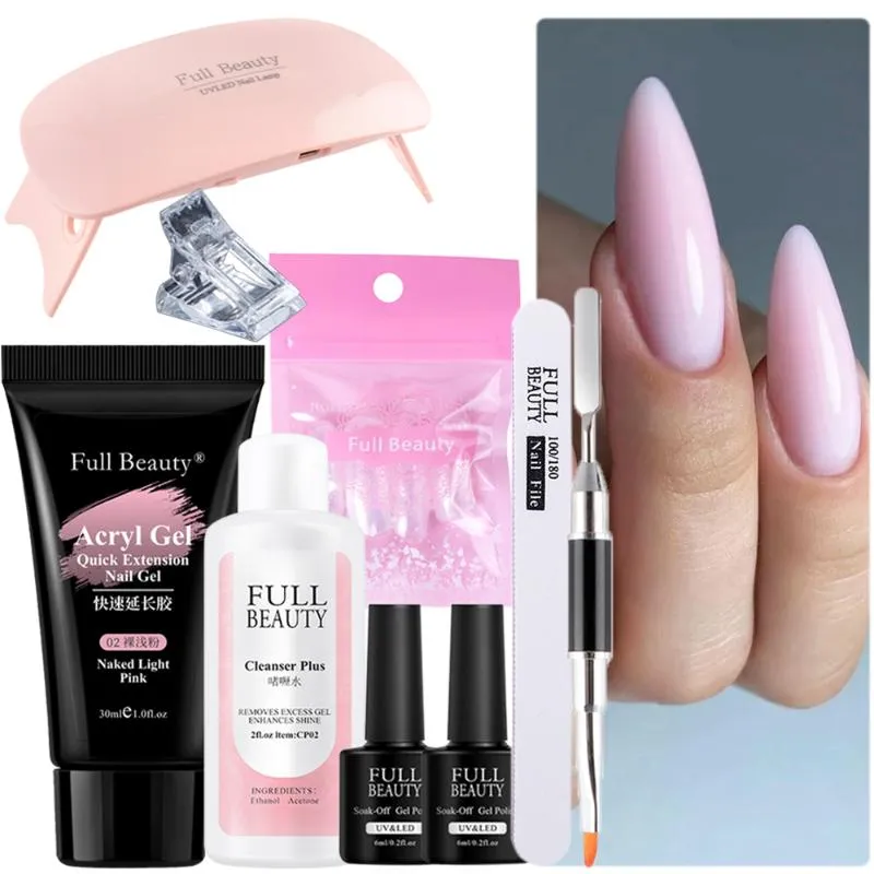 Nail Gel Extension Set 30ml Acryle Quick Building UV Kit Rosa Clear Poly Tips Forms Degreaser Manikyr Verktyg GL1901-B