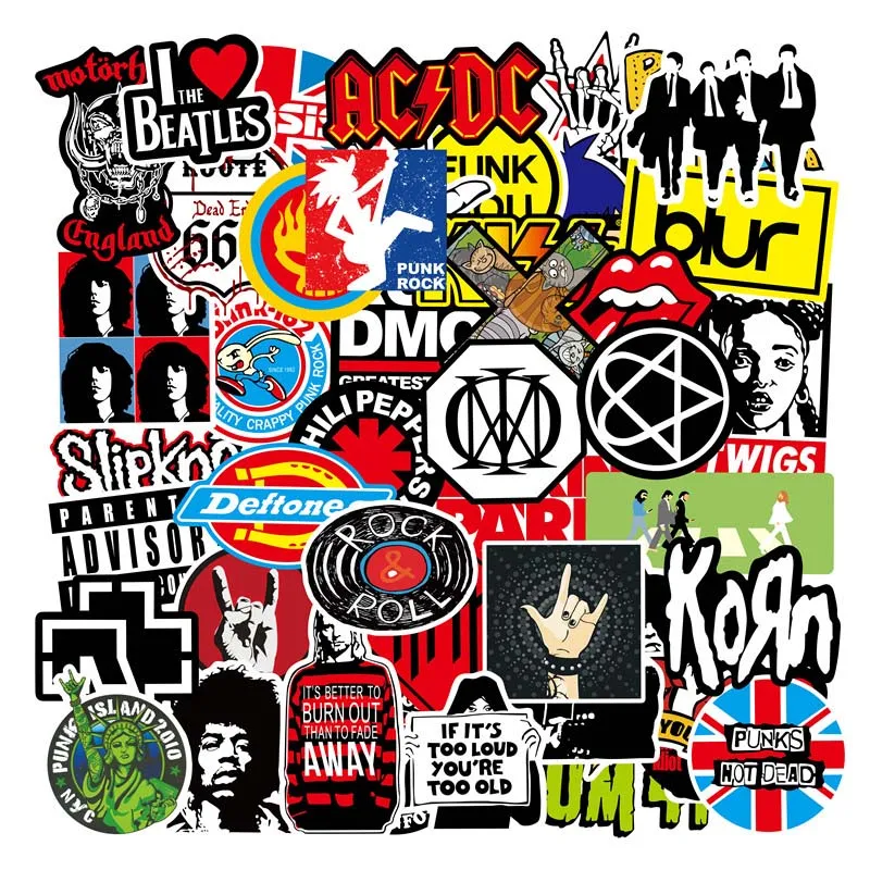 100 pz/lotto Auto Retro Band Rock Sticker Musica Graffiti JDM Adesivi Per FAI DA TE Chitarra Moto Laptop Bagagli Skateboard Auto Snowboard