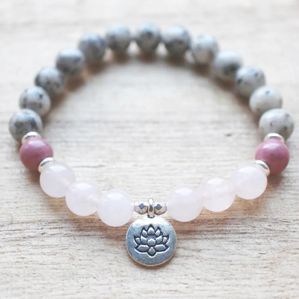 MG1331 Bracelet de yoga en jaspe de sésame pour femmes Quartz rose Bracelet d'énergie de guérison Perles de méditation spirituelle Bijoux de poignet
