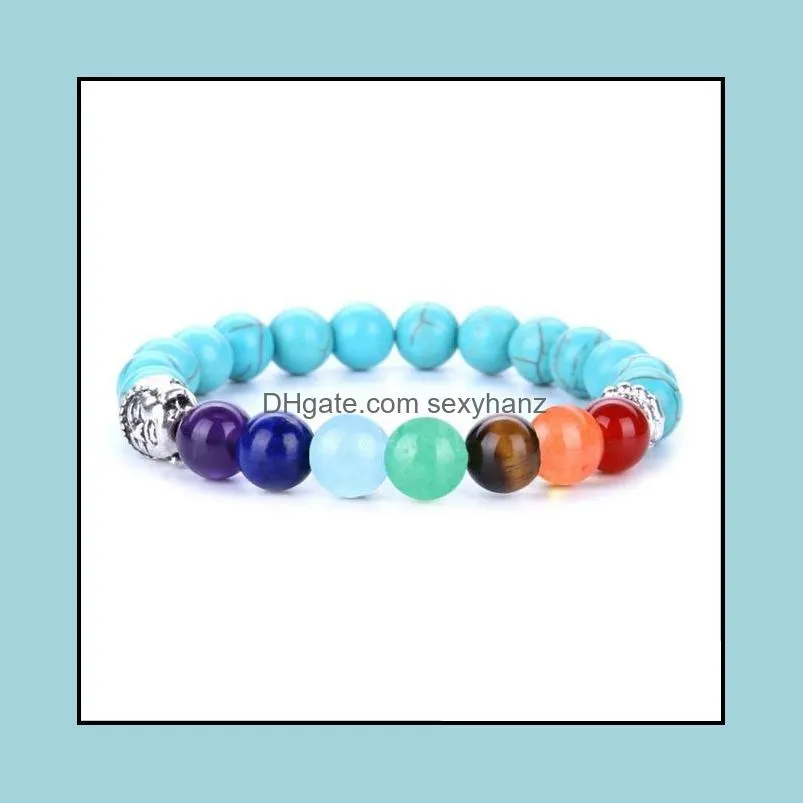 11 STYLE 7 Chakra Reiki Rainbow Stone Beads Bracelet Buddha Head Healing Balance Purple Lava Yoga Beads Bracelet Jewelry
