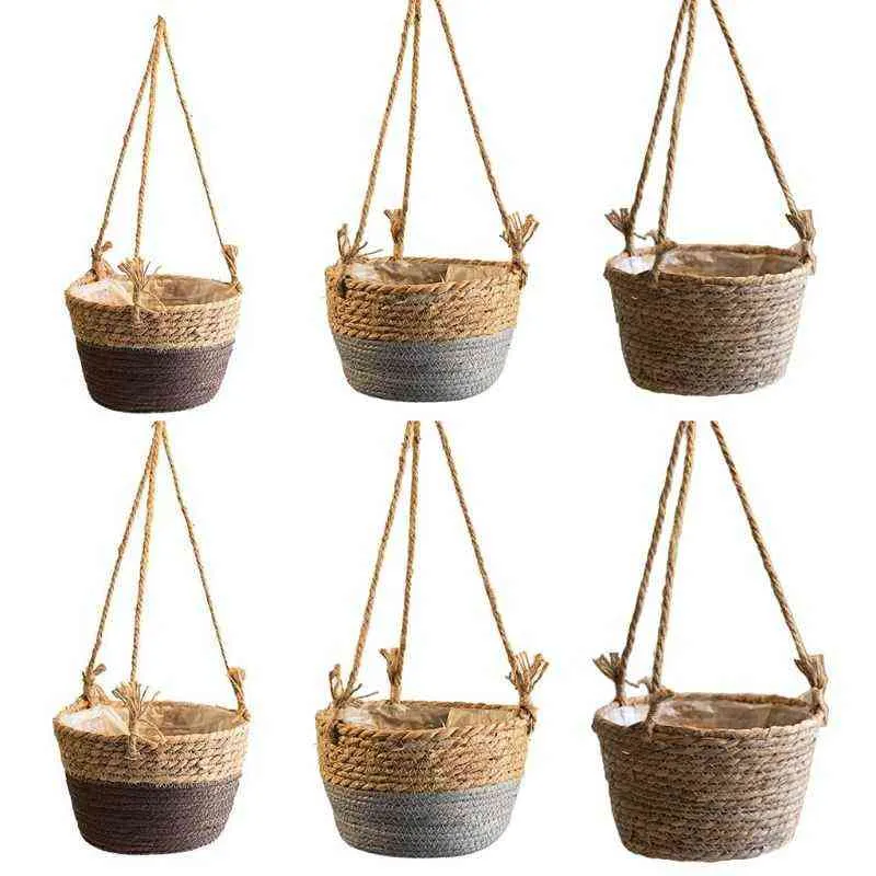 Woven Rattan Hanging Planter Flower Pot Plant Basket Storage Organizer Balcony Garden Home Decoration