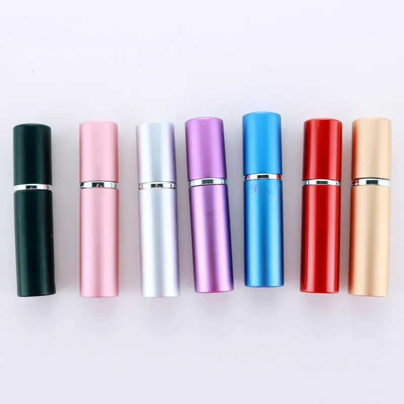 5ml glass liner perfume spray bottle anodized aluminum shell cosmetic parfum sub-bottles empty flat-head matte P009