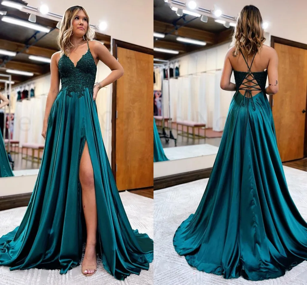 Blue Green Royal Sexy Plus Size Size simples Uma linha Prom Dress Spaghetti tiras de pescoço lateral lateral lateral de noite vestidos de noite usam vestidos de OCN especiais es