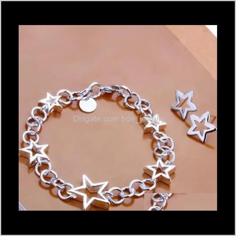 Ställer smycken100Percent Högkvalitativ 925 Sterling Sier Star Armband Örhängen Charm Smycken Set DFF0724 Drop Leverans 2021 KJ20B