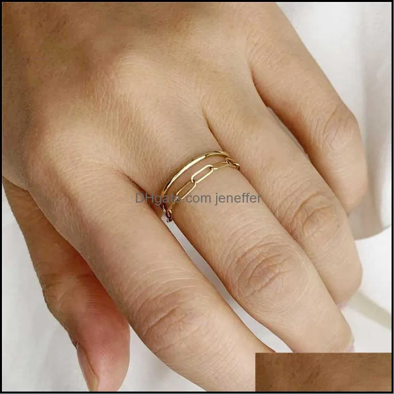 14K Gold Filled Chain Rings Minimalism Knuckle Ring Gold Jewelry Anillos Mujer Bague Femme Boho Aneis Ring For Women Y0611