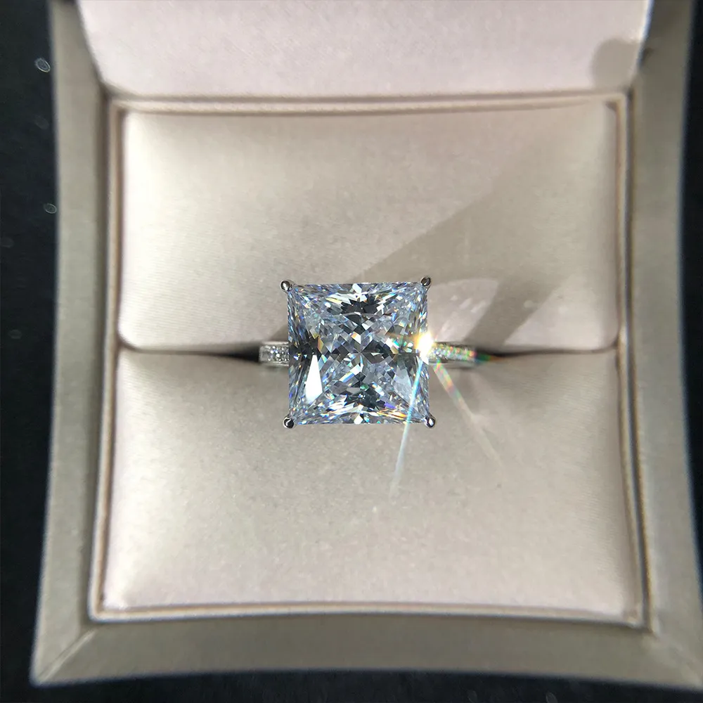 Echt Zilver 925 Sieraden 12MM lab Moissanite Diamond Wedding Engagement Rings Voor Vrouwen Party Valentines Ring Geschenken