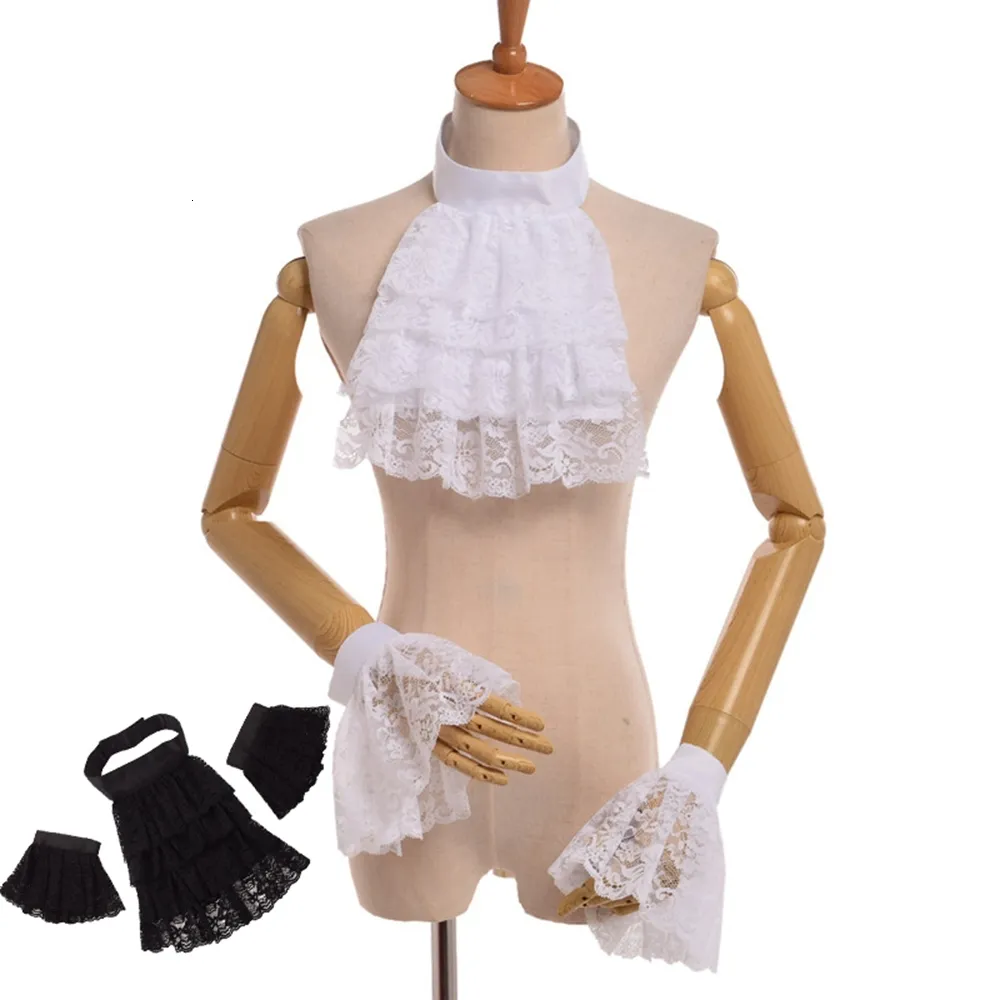 Victoriaanse Jabot Kraag Mannen Kant Hals Ruffs Vintage White Black Colonial Ruffled Accessoire Dressing-Up