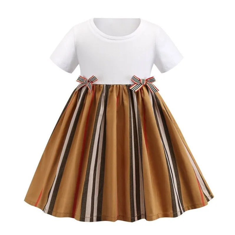 夏の女の子のプリンセスドレスファッション子供の半袖ドレス綿の子供たちの縞模様のスカートの子供ベストスカート