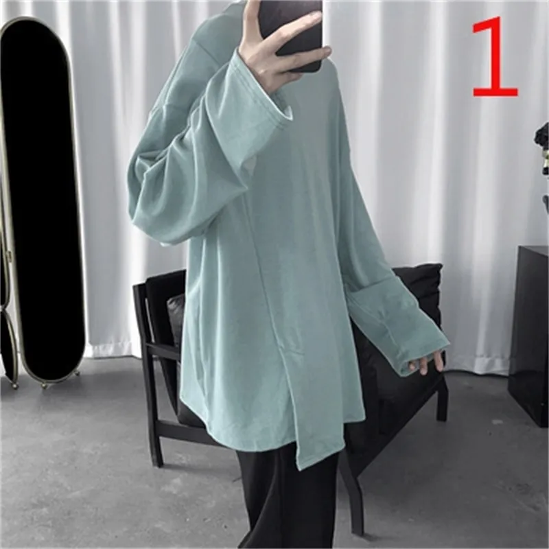 Autumn and winter long-sleeved solid color round neck T-shirt Korean version 210420