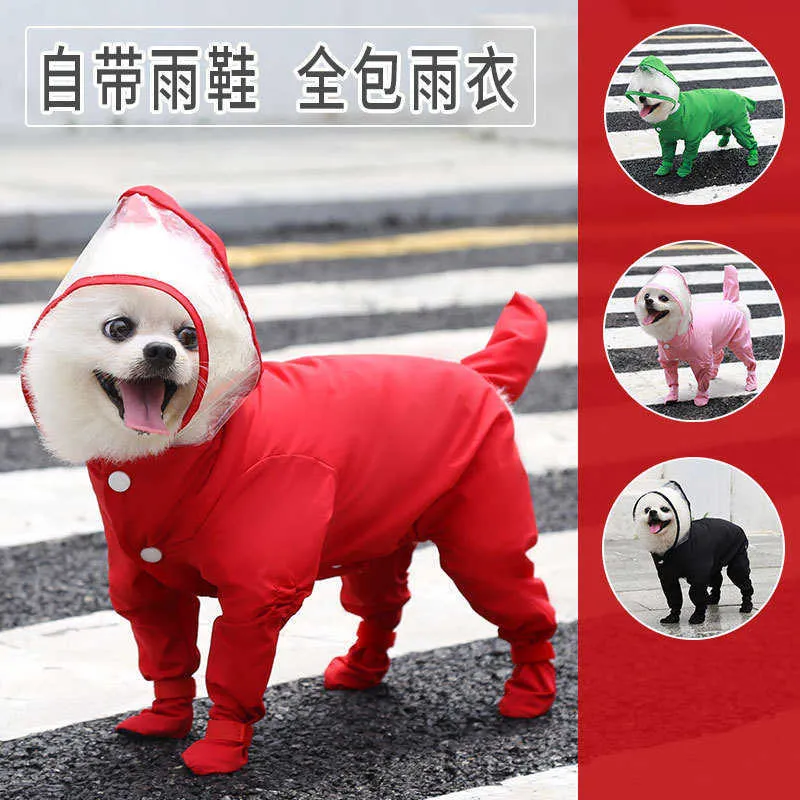 All-inclusive kleine hond regenjas zomer hondenkleding puppy waterdichte hooded regenjas laarzen Ropa Perro chihuahua huisdier kleding 211007