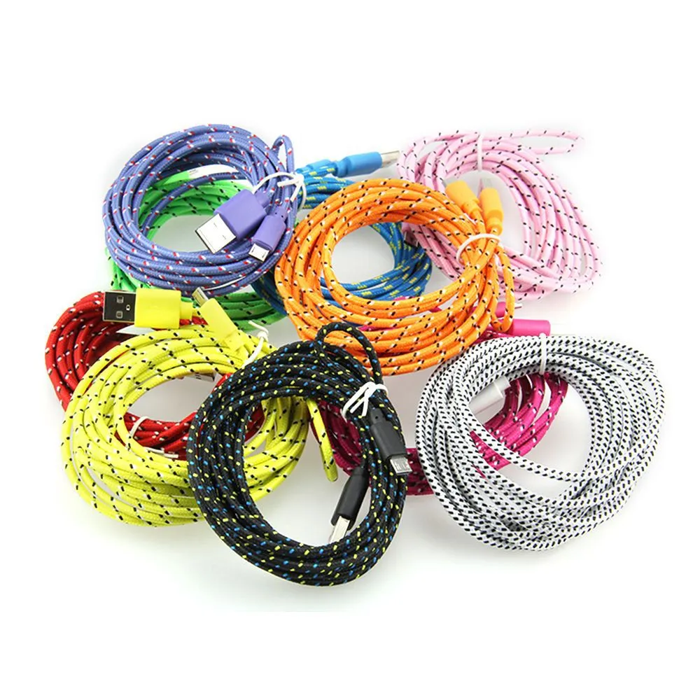 1m 2m 3m Nylon Braided Fast Charging Cell Phone Cables for AP 7 8 Android Type C USB Charger Data Cable