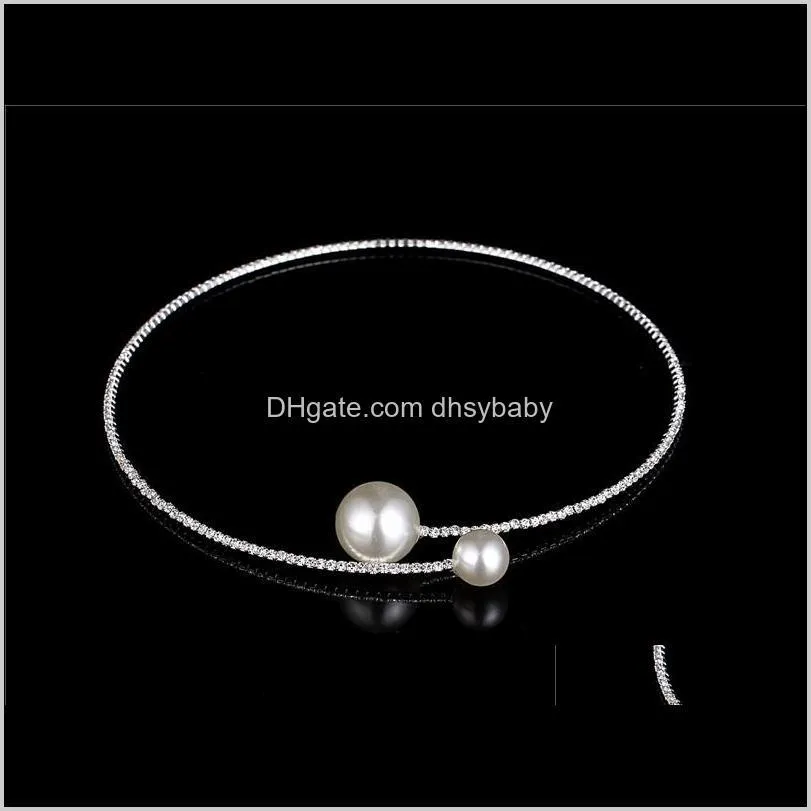 Elegant Delicate Crystal Rhinestone Choker Necklace Big Pearl Charm Single Strand Faux Pearl Necklace Diamond Collar for Women