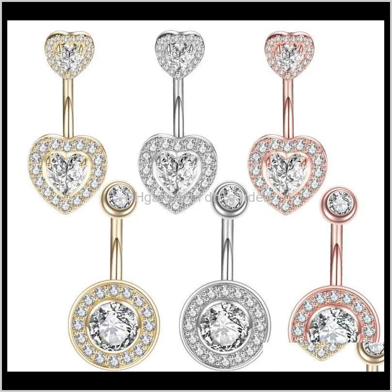 surgical steel navel belly button ring barbell zircon heart shape piercing sexy belly bars belly button rings body jewelry