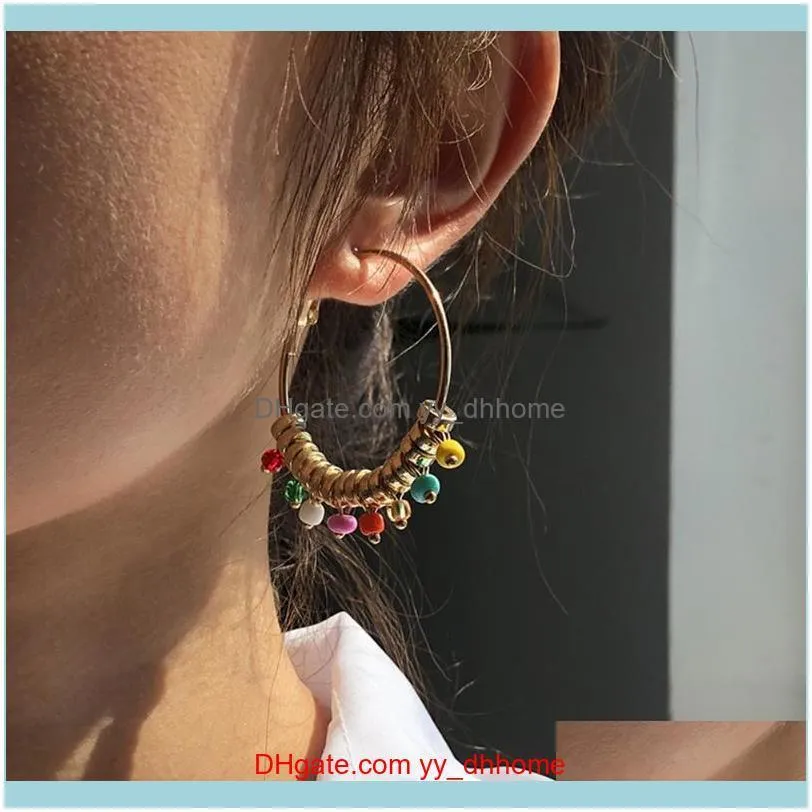 Boho Big Circle Hoop Earring Handmade Colorful Beads Loop Huggie Earings For Women Gilr 2021 Fashion Jewelry Pendientes