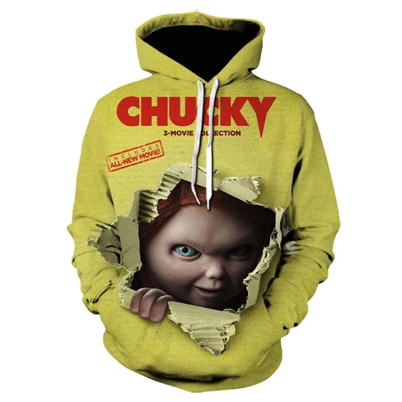 Mäns Tröjor 2021 Est Skräckfilm Chucky 3D Tryckt Teens Mode Hooded Clown OuterWear Harajuku Hoodie