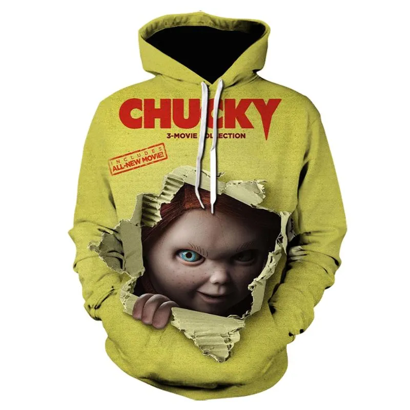 Erkek Hoodies Tişörtü 2021 EST Korku Film Chucky 3D Baskılı Gençler Moda Kapüşonlu Palyaço Giyim Harajuku Hoodie