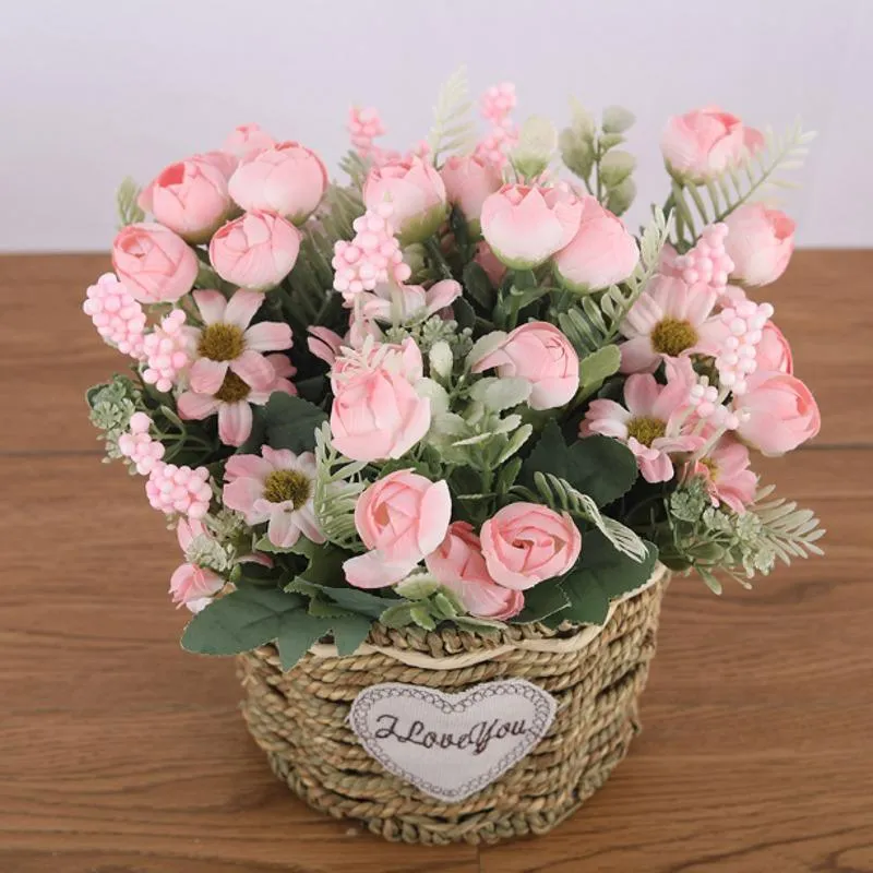 Decorative Flowers & Wreaths Rose Artificial Silk High Quality Bouquet 12 Heads Fake Daisy Bud Decoration For Wedding Home Foam Accessories