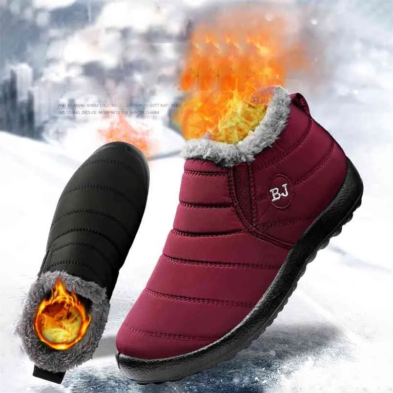 men's and women's fashion warm boots Outdoor waterproof Couples plus fleece flat shoes Lightweight casual 210907