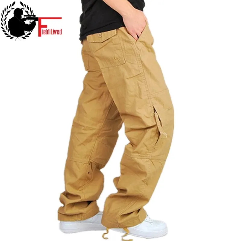 Men's Cargo Pants Casual Large Baggy Zipper Pockets Tactical Military Style Pants Spring Male Cotton Fashion Army Loose Trousers 210518