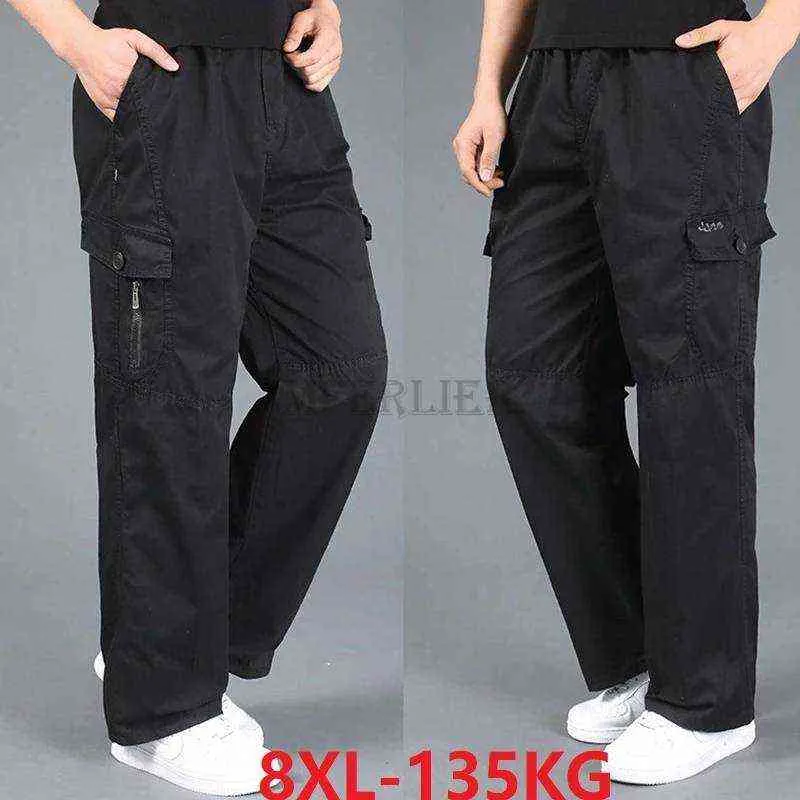 spring summer Men cargo pants zipper pockets cotton large size 6XL 7XL 8XL casual out door pants straight pants loose mferlier G0104