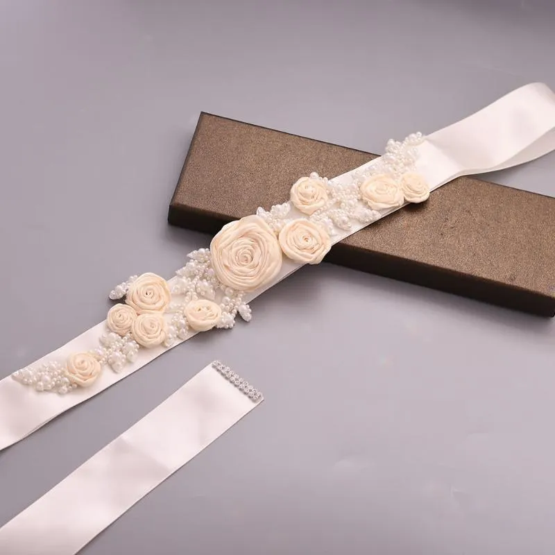 Ceintures de mariage TRiXY S323-I Ceinture Ivoire pour robe de maternité Floral Mariée Femmes Rustique Mariée Rose Fleur Perle Sash