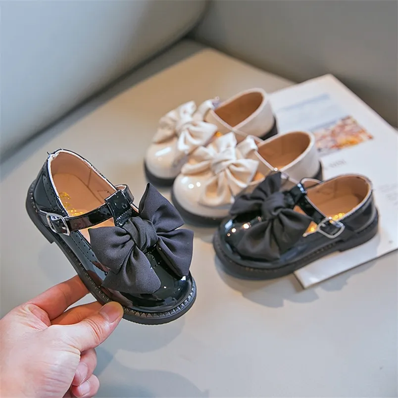 Big Bowknot Girls Shoes Kids Casual Leather Flats Tstrap for Wedding Party Oxs British Childrens Sweet 220705