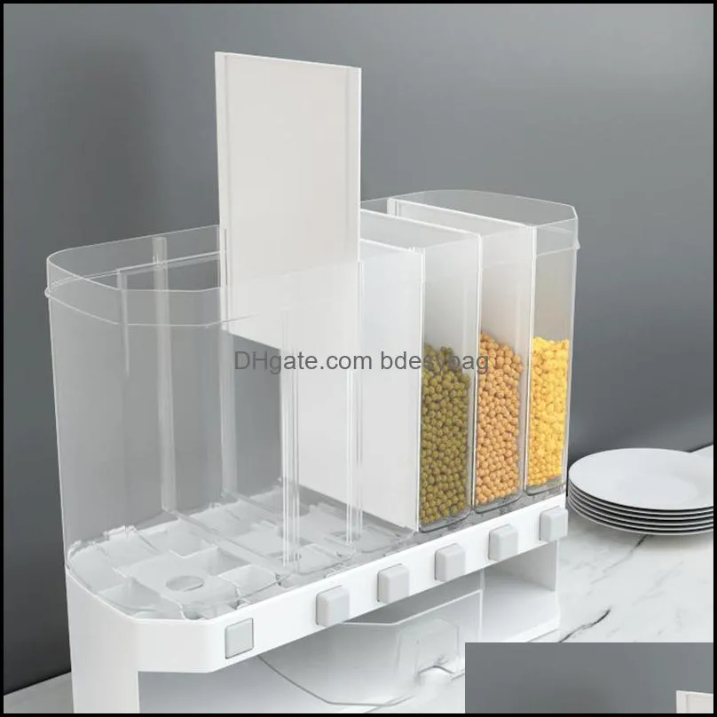 Wall Mounted Rice Dispenser Separate Rice Cereal Bucket Moisture Proof Automatic Rack Sealed Storage Box Grain Storage Tank