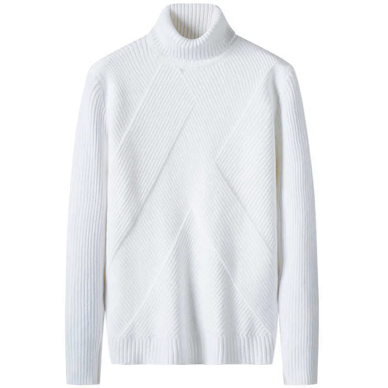 Vit Turtleneck Tröja Män Vinter Tjocka Varma Mäns Teaters Fashion Style Stickade Kläder Långärmad Turtlenecks Överdimensionerade 3XL 210601