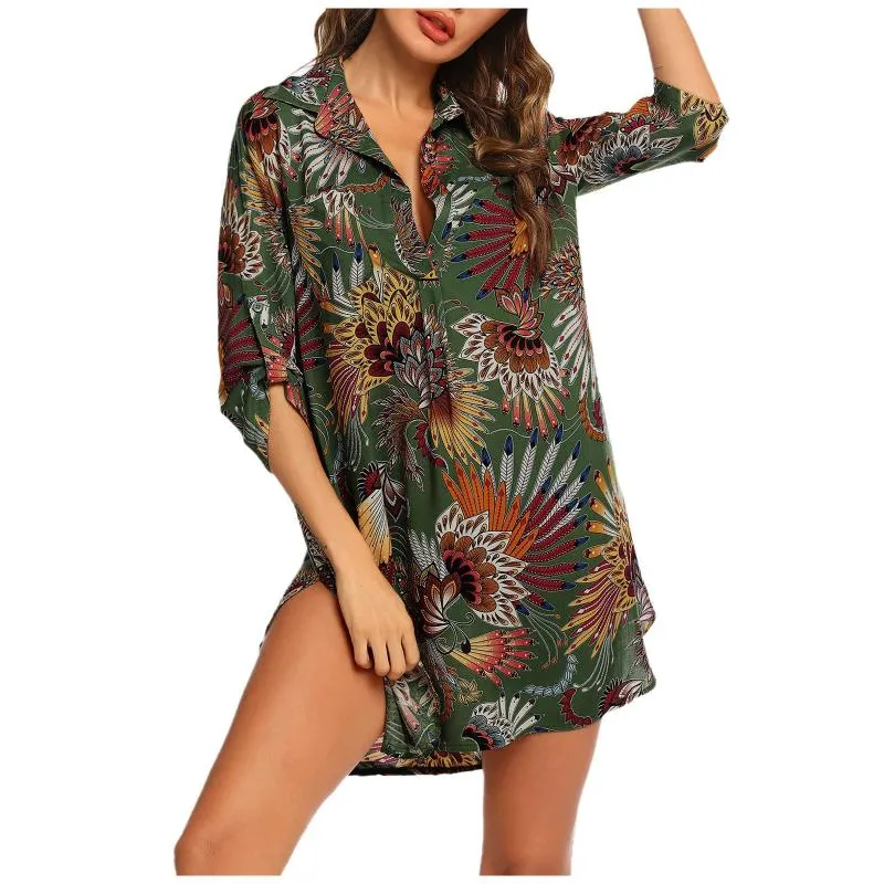 Casual Dresses S-3xl Plus Size Dress For Women Swimsuit Holiday Beach 2021 Cover Up Shirt Bikini Beachwear Bathing Suit Robes