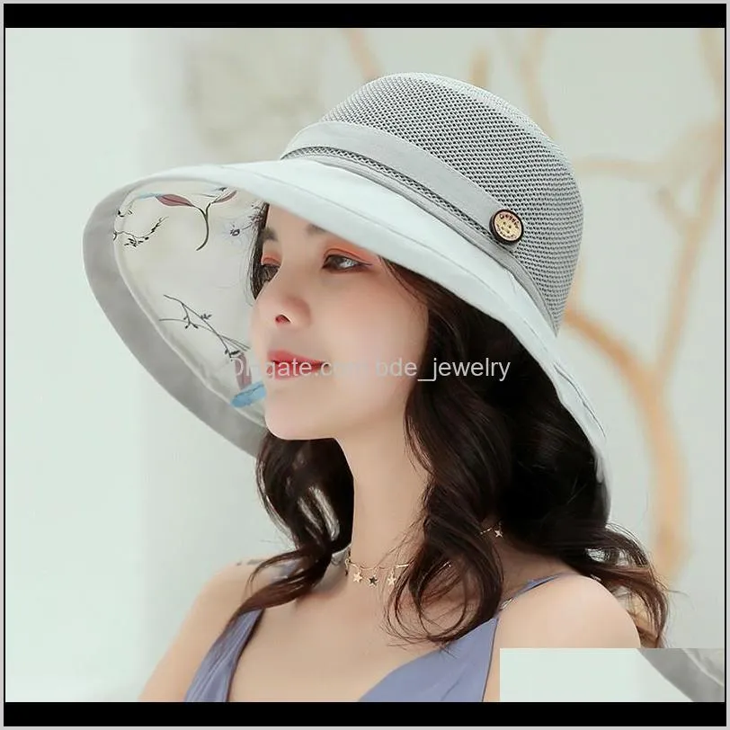 2021 new female flower print double-sided cotton linen sun hat women big wide brim anti-uv foldable beach hats lady`s bucket hat