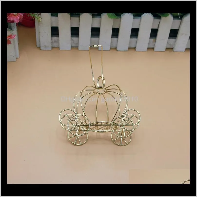 gold metal pumpkin carriage candy box wedding party favor gift box chocolate packaging shipping wb919