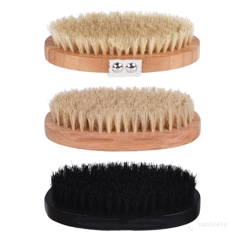 Natural boar bristle brush back body brush bamboo remove dead skin shower bath brush spa massage with rivet without handle T500692