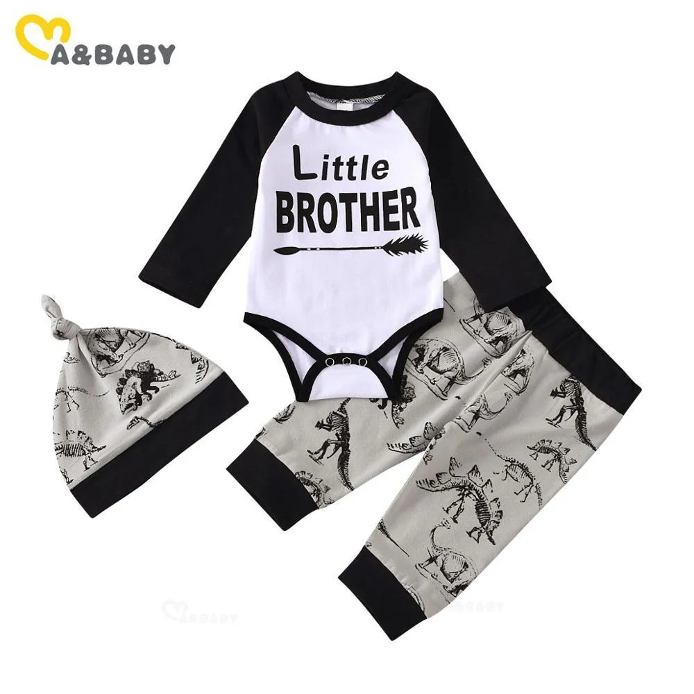 0-12 M neonato neonato vestiti set fratellino pagliaccetto cartone animato pantaloni dinosauro abiti autunnali 210515