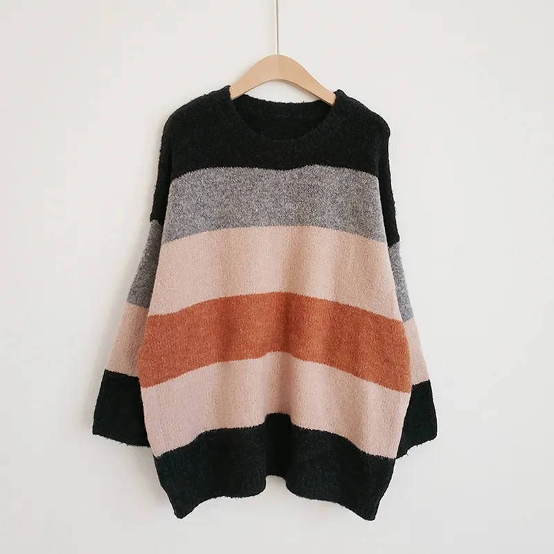 H.SA Fall Fashion Women Striped Sweater Jumpers Long Oversized Pulloveres Flare Sleeve Knitwear Pull korean style 210417
