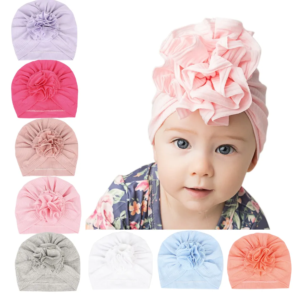 Baby bomull kepsar barn blomma solida färg hattar för småbarn barn flickor vinter våren beanie säkring cap huvud wraps kbh350