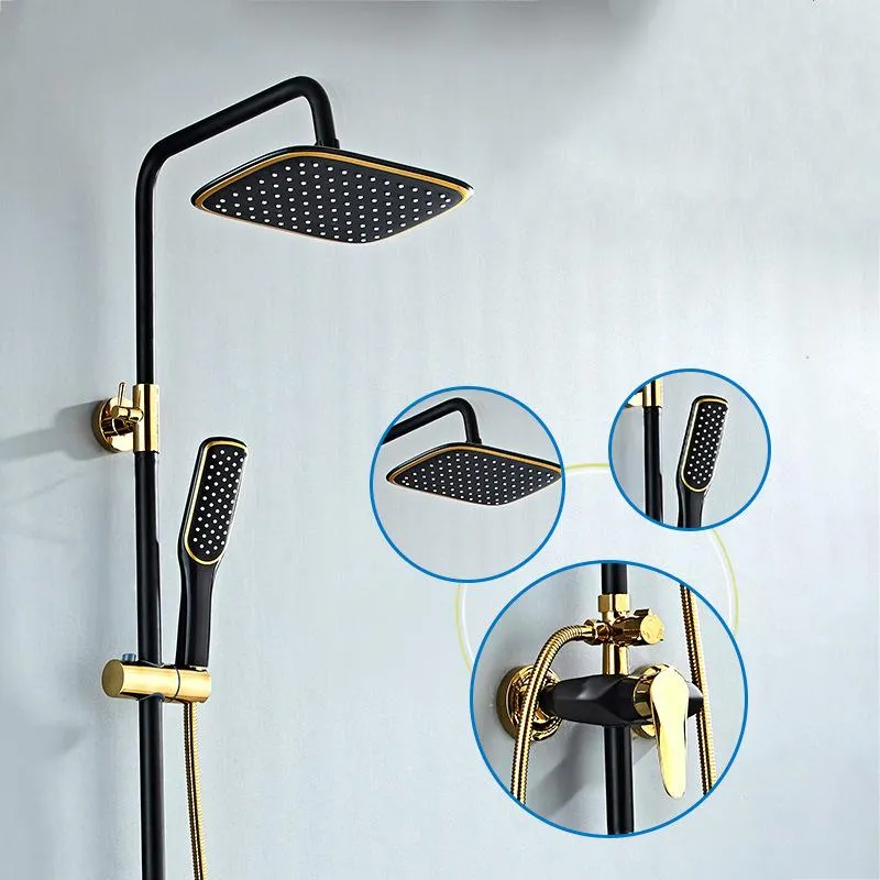 Black Gold Bathroom Shower Faucet Set Wall Mount Rainfall Mixer Tap Bathtub 3-way Sets