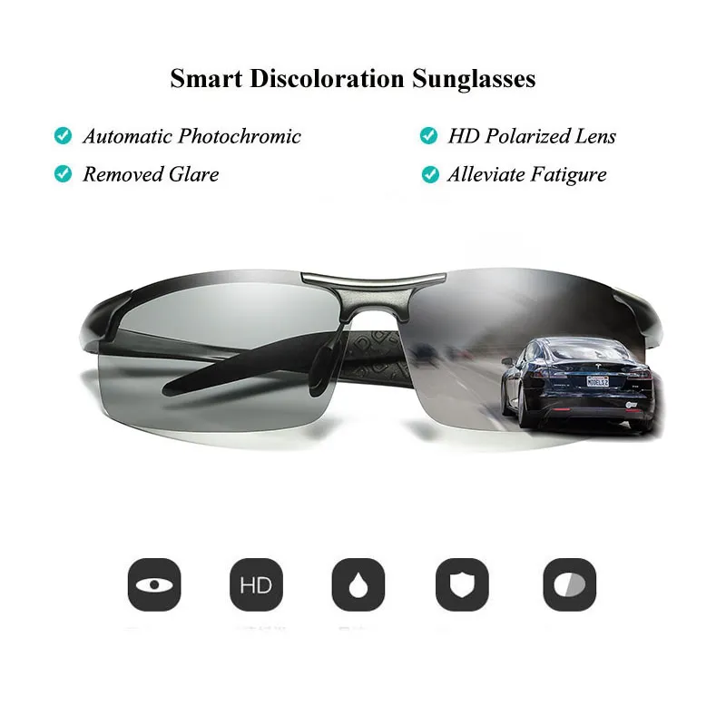 Män Photochromic Polariserade Solglasögon Aluminium Frame UV400 Solglasögon Male Eyewear Körglasögon