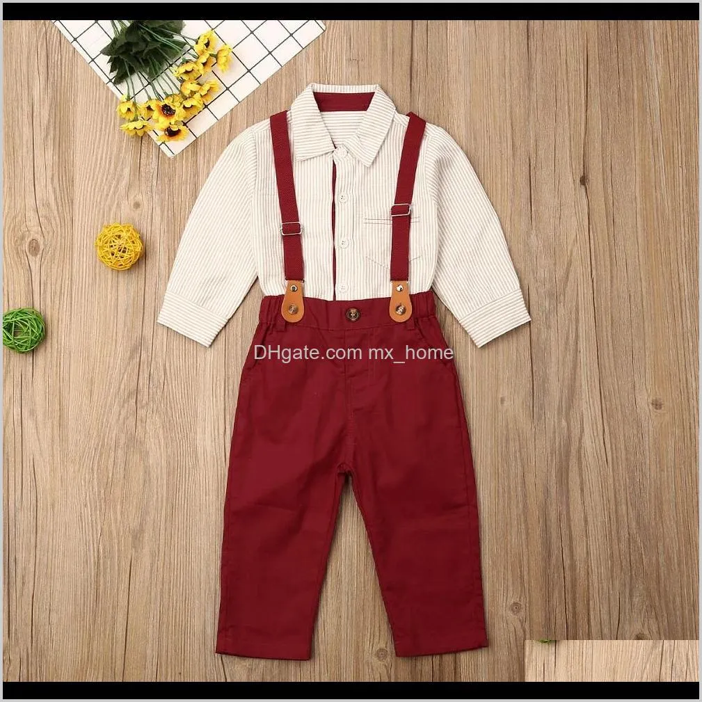 2pcs infant baby boys clothes tops shirt blouse bib pants gentleman outfit set