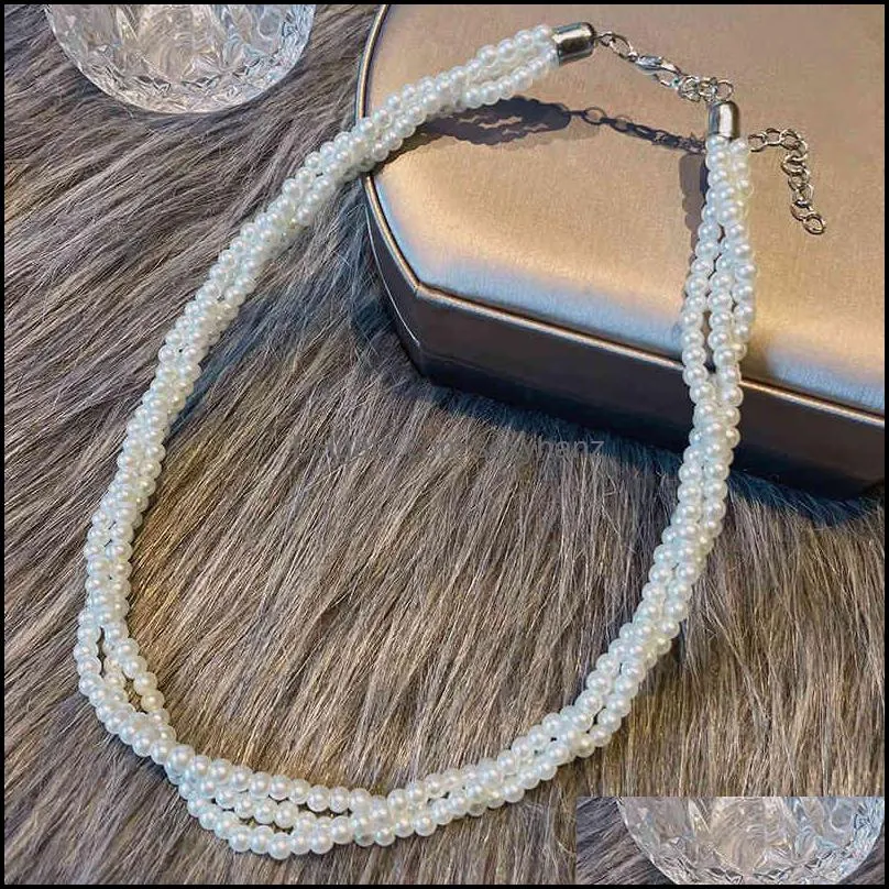 Multi layer pearl winding Necklace women`s 2021 new clavicle chain fashion light luxury niche dign Choker neck chain