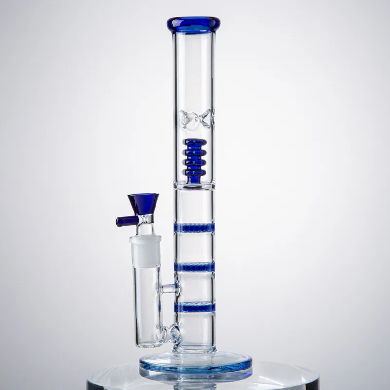 13 Inch Hookahs Straigt Tube Oil Dab Rigs High Quality Honeycomb Birdcage Perc Glass Bong Triple Percolater Transparent Water Pipes With Bowl Or Banger