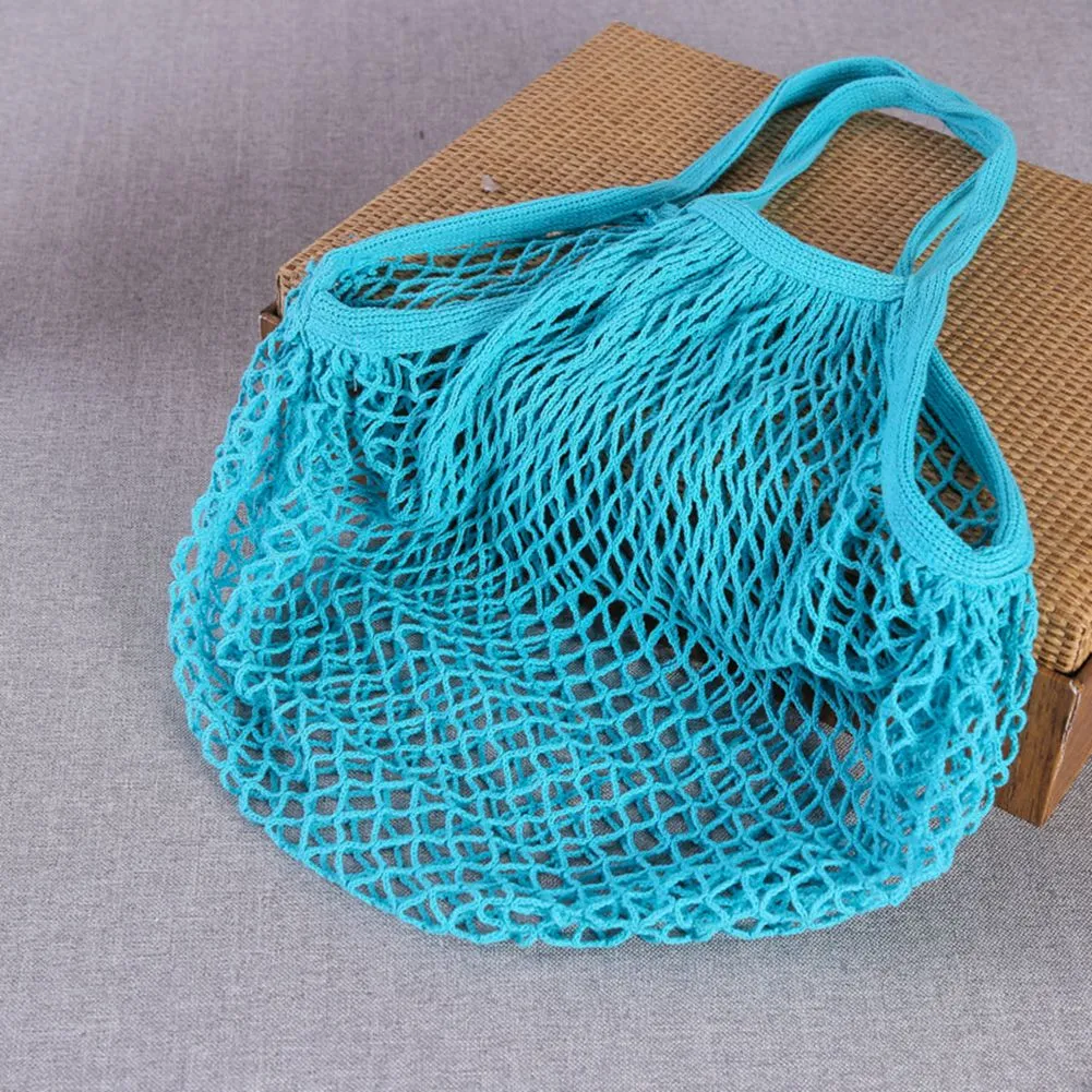 5pcs Shopping Bags Handbags Shopper Tote Mesh Net Woven Cotton Material String Reusable Fruit Storage Bag Handbag Reusabled Many Colors on Sale