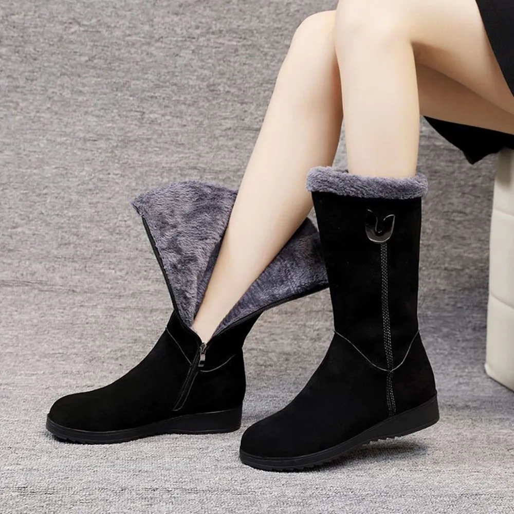 2021 Women's Winter Snow boots Comfortable and warm Thick sole medium tube wool cotton-padded shoes 35-41