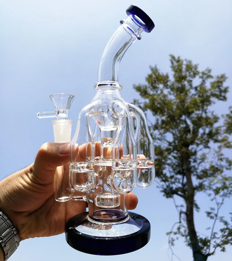 Smoking Water Pipe Percolator Glass Bongs Oil Dab Rigs Handmade Colorful Hookahs 9 inch Thick Bent Neck Comb Perc percolator Blue 14mm Water Bubbler Pipes