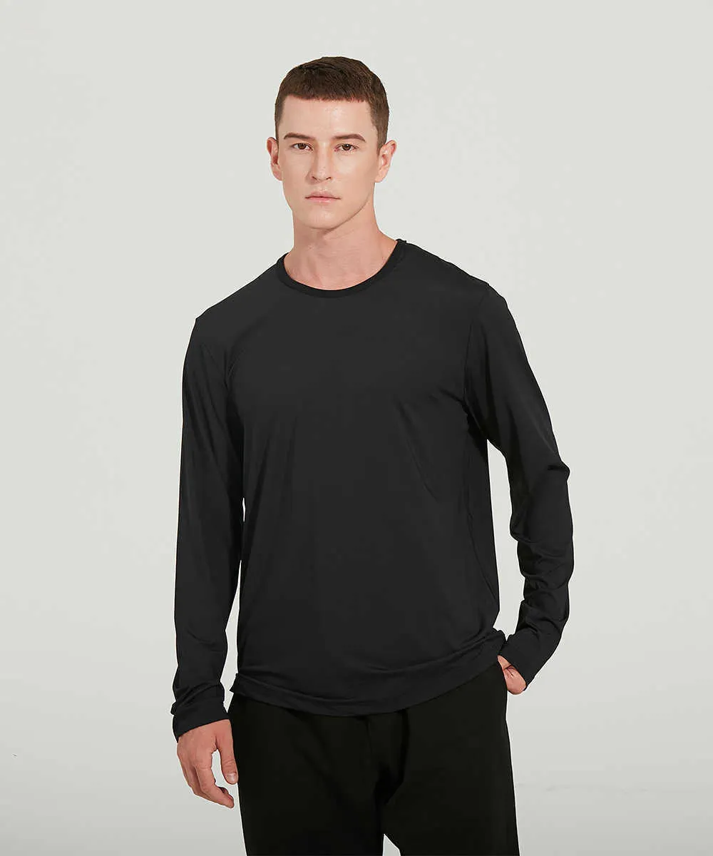 Hauts à manches longues pour hommes Le T-shirt de sport de yoga fondamental Haute vitesse élastique Sec Col rond Fitness Gym Vêtements Course à pied Exercice décontracté